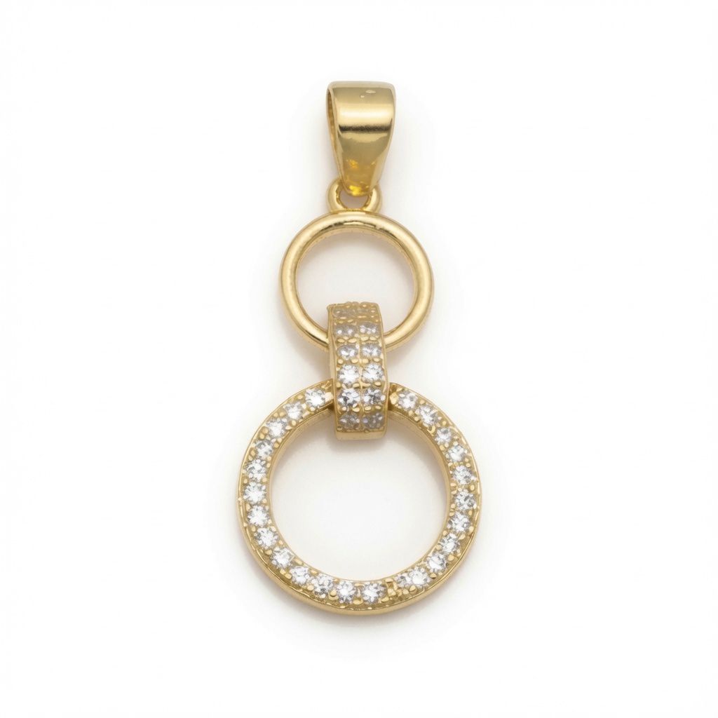 925 Sterling Silver 14K Gold Plated Cubic Zirconia Linked Circle Pendant