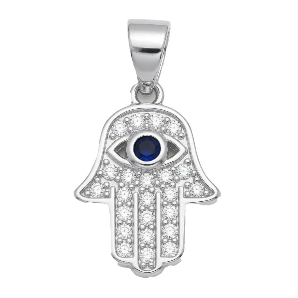 925 Sterling Silver Cubic Zirconia Hamsa Evil Eye Pendant