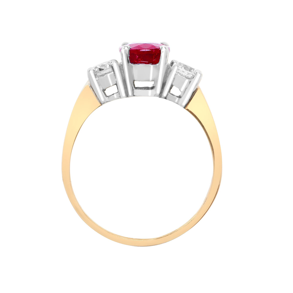 18ct Yellow Gold 3 Stone Natural Diamond And Ruby Ring (18R568) – detail view