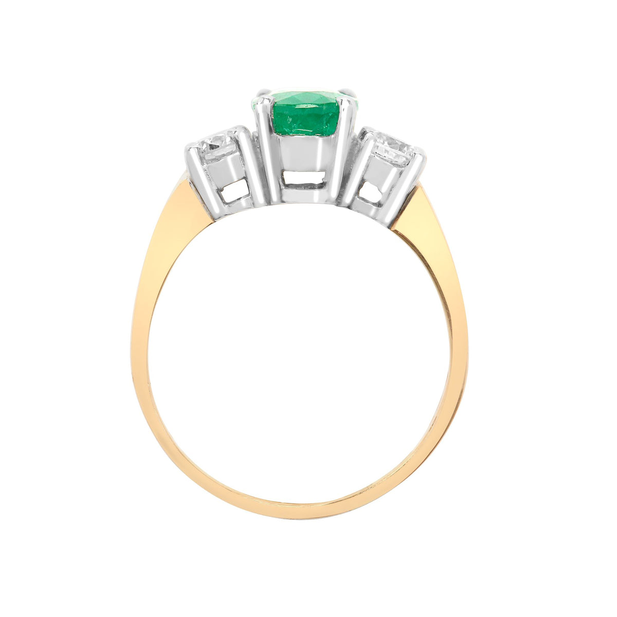 18ct Yellow Gold 3 Stone Natural Diamond And Emerald Ring (18R569) – detail view