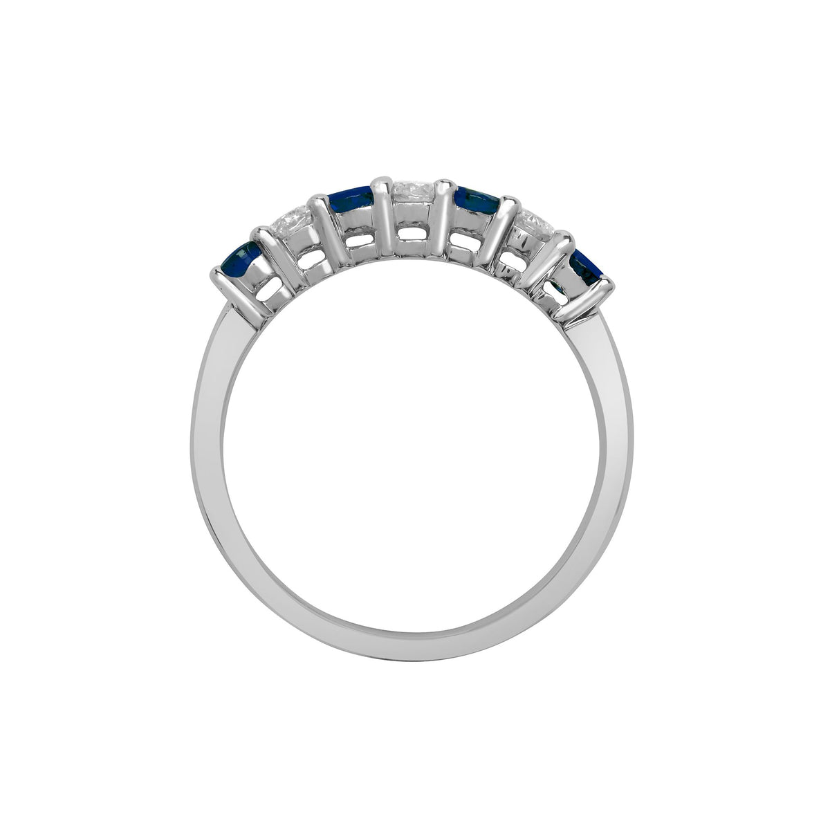 18ct White Gold Natural Diamond And Sapphire Claw Set Half Eternity Ring (18R572) – detail view