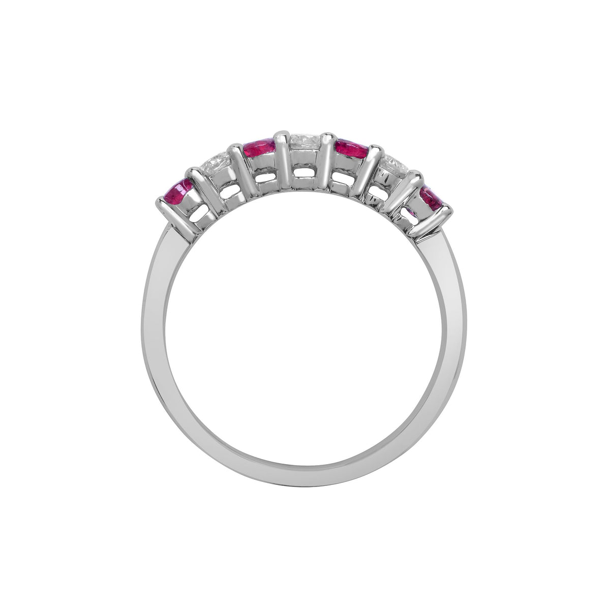 18ct White Gold Natural Diamond And Ruby Claw Set Half Eternity Ring (18R573) – detail view