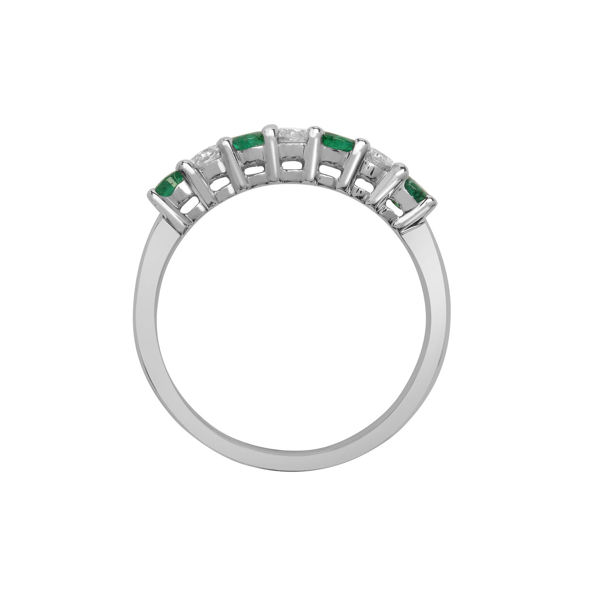 18ct White Gold Natural Diamond And Emerald Claw Set Half Eternity Ring (18R574) – detail view