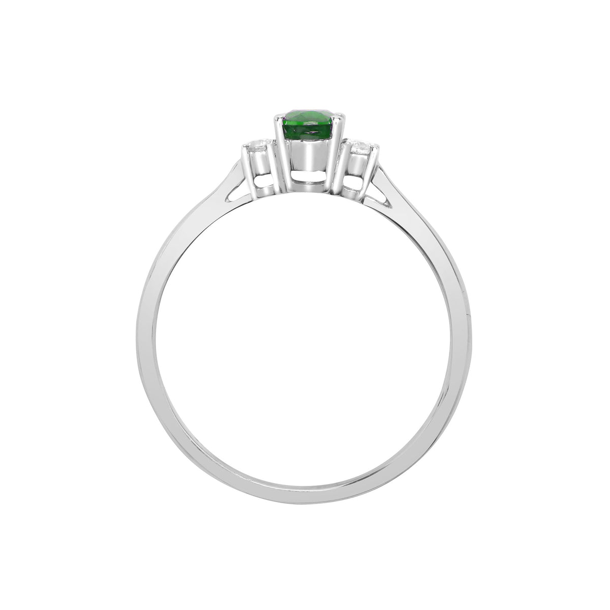 18ct White Gold Natural Diamond And Emerald And 3 Stone Ring (18R631) – detail view