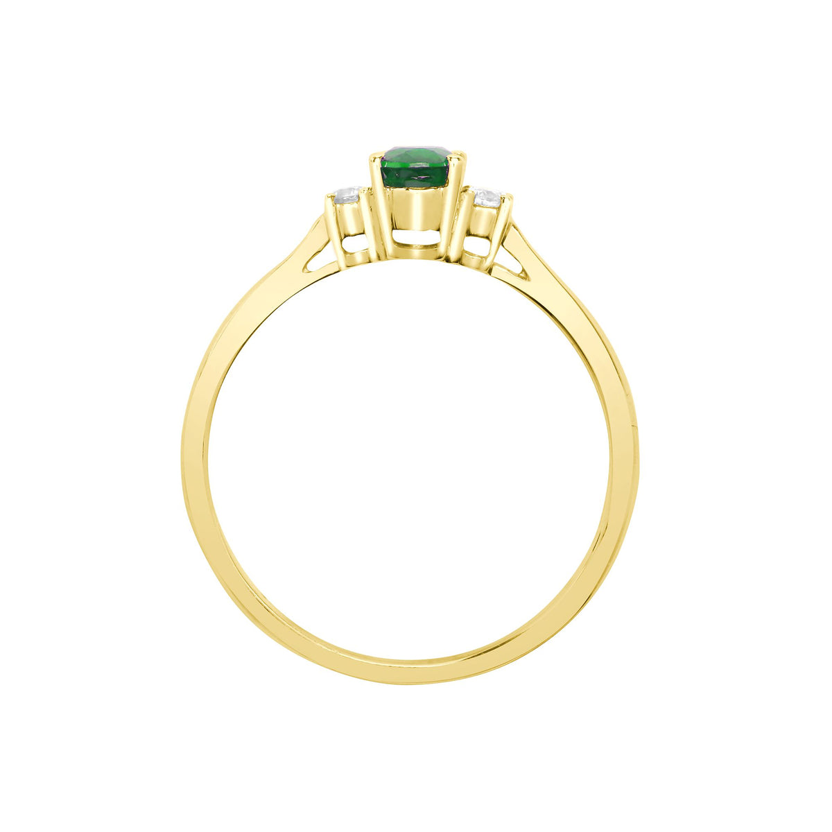 18ct Yellow Gold Natural Diamond And Emerald And 3 Stone Ring (18R632) – detail view
