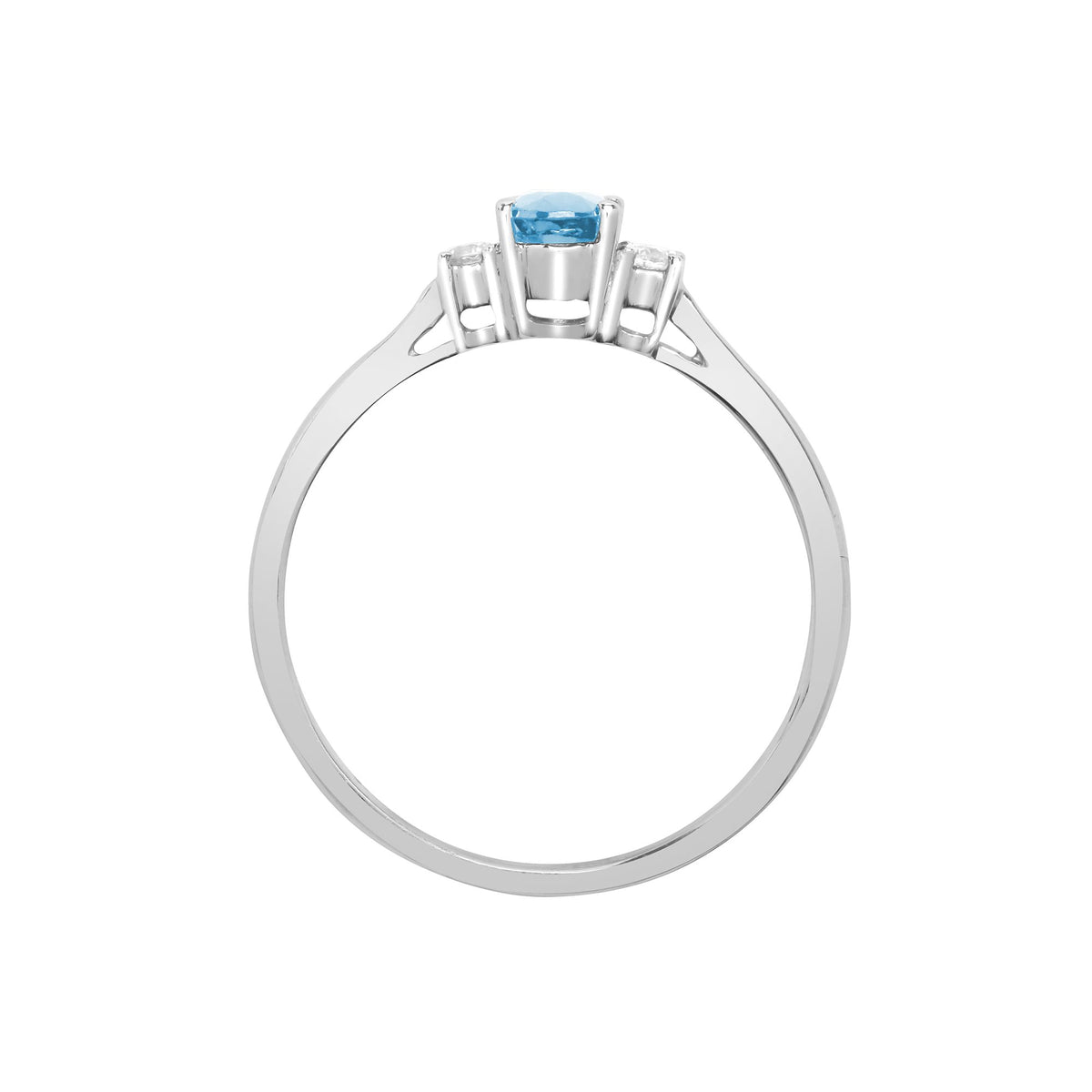 18ct White Gold Natural Diamond And Aqua-Marine And 3 Stone Ring (18R634) – detail view