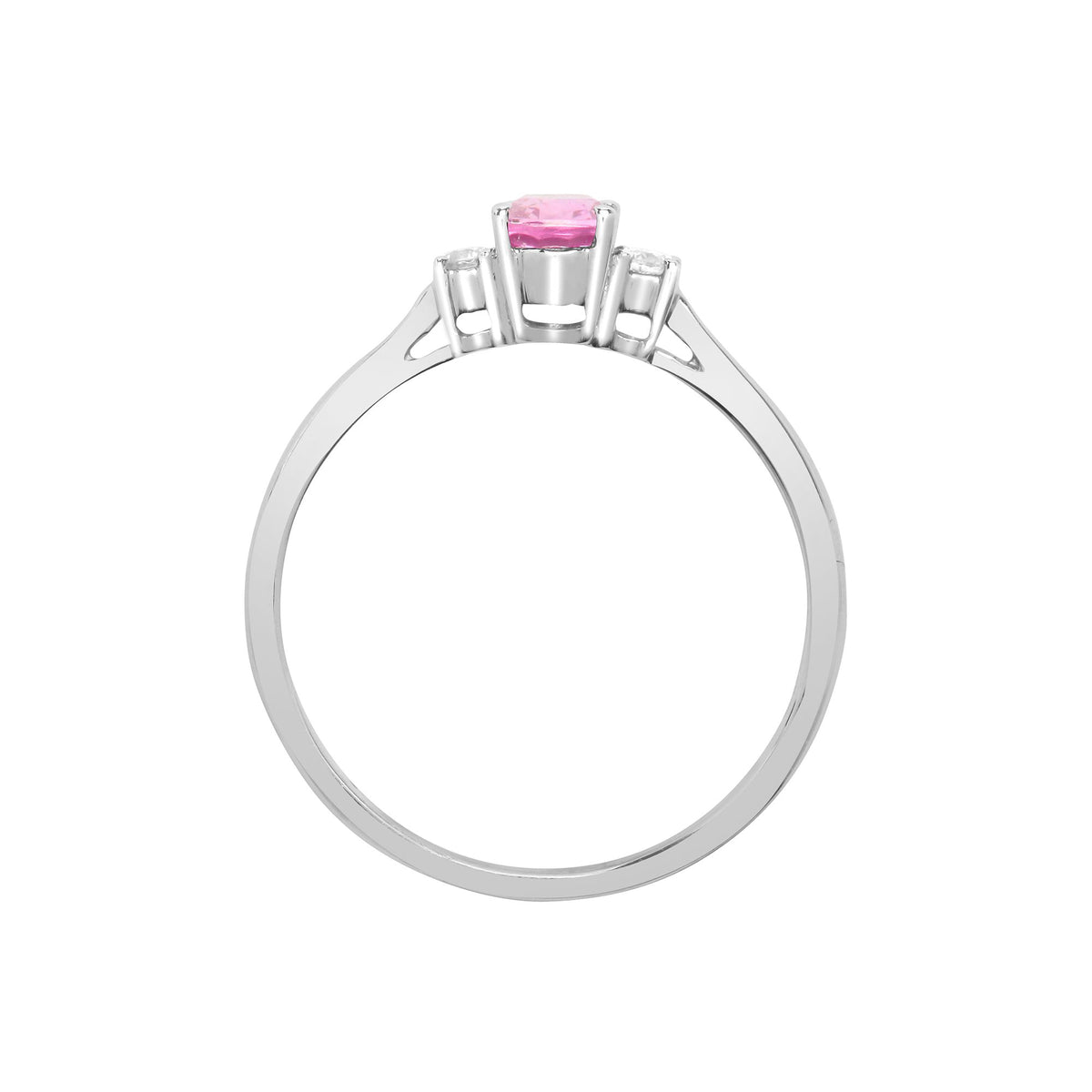 18ct White Gold Natural Diamond And Pink Sapphire And 3 Stone Ring (18R635) – detail view
