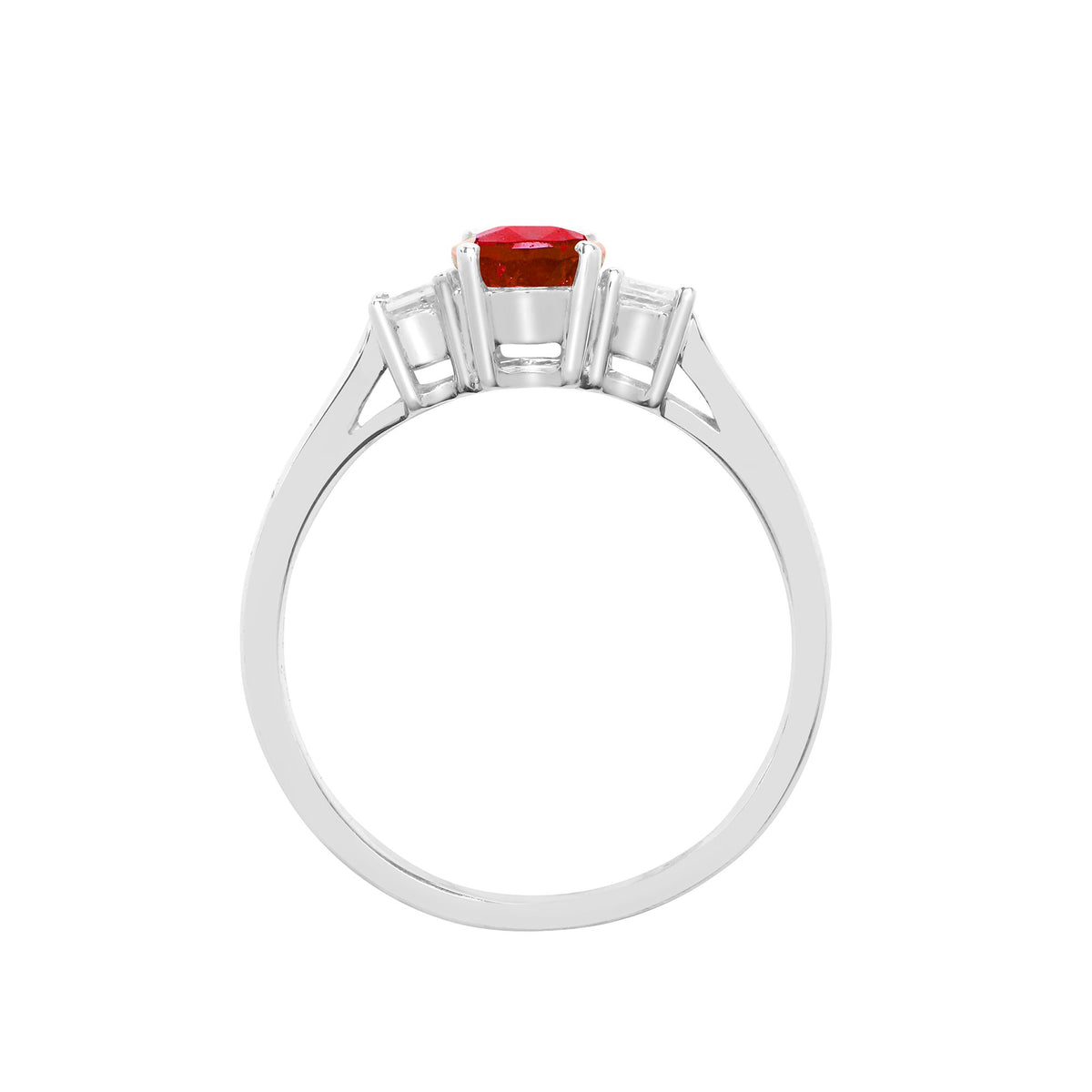 18ct White Gold Natural Diamond And Ruby And 3 Stone Ring (18R637) – detail view