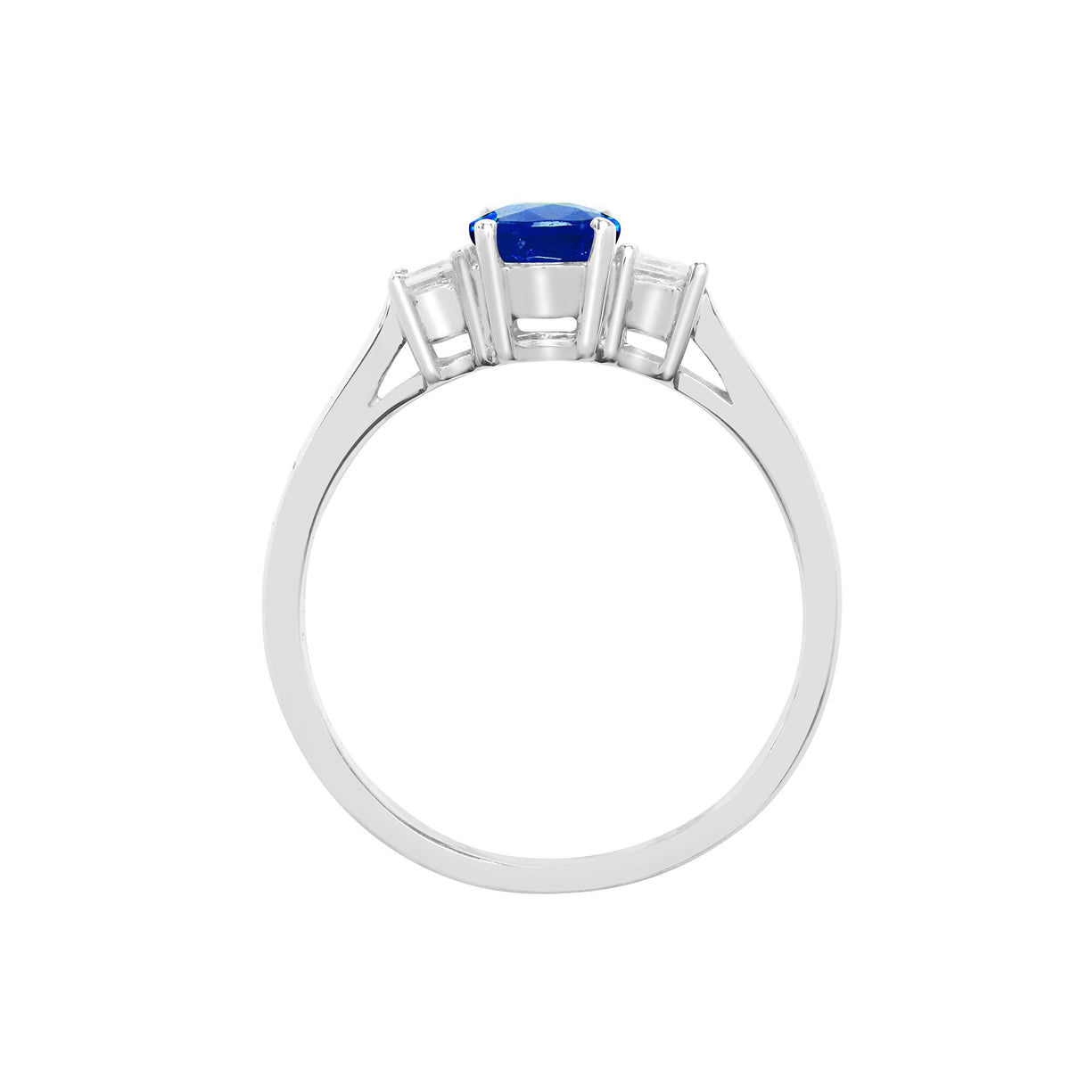 18ct White Gold Natural Diamond And Sapphire And 3 Stone Ring (18R639) – detail view