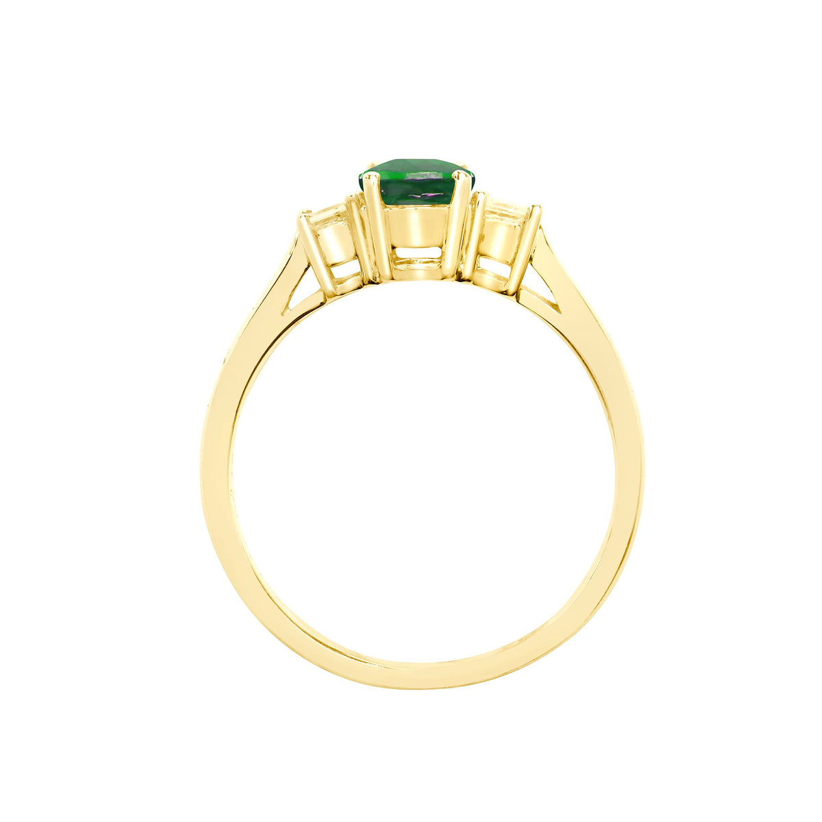 18ct Yellow Gold Natural Diamond And Emerald And 3 Stone Ring (18R641) – detail view