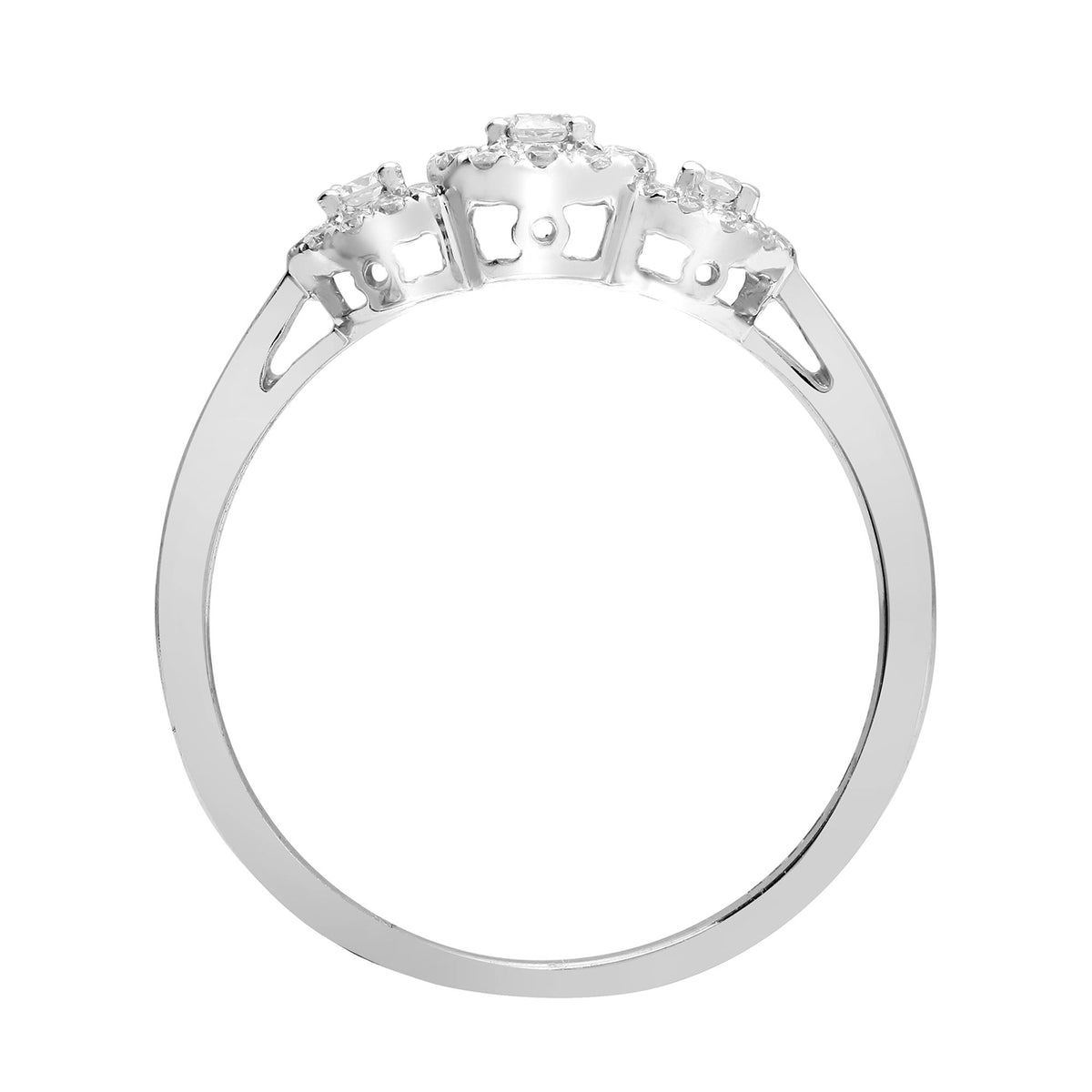 18 Karat Weißgold 0,60 Karat Naturdiamant Trilogie Halo Ring