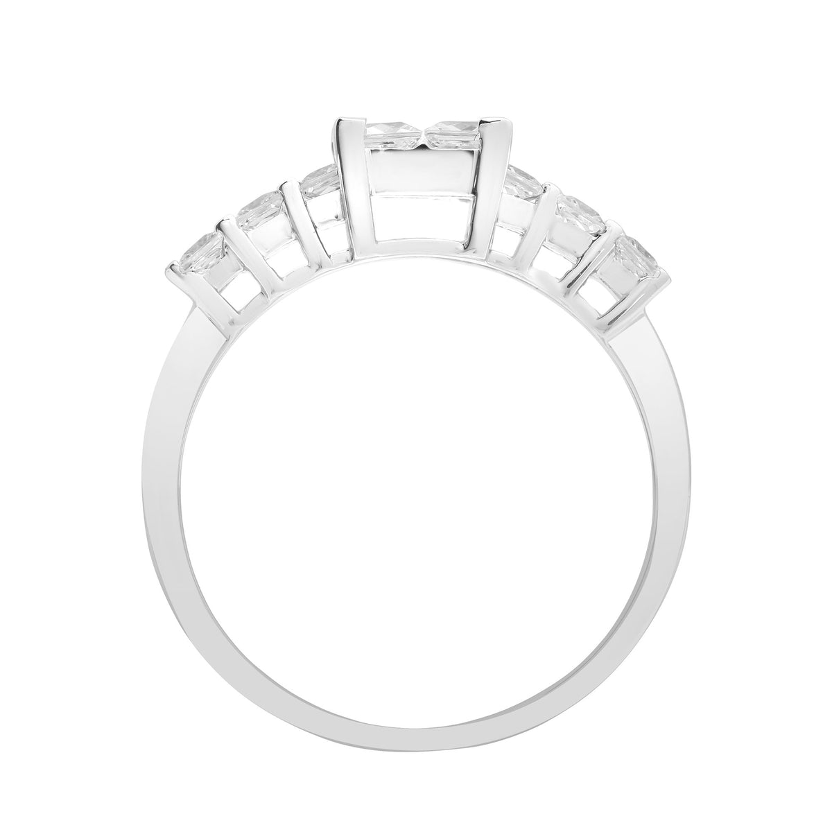 Anello a grappolo con diamanti naturali taglio Princess da 1,18 ct in oro bianco 18 ct