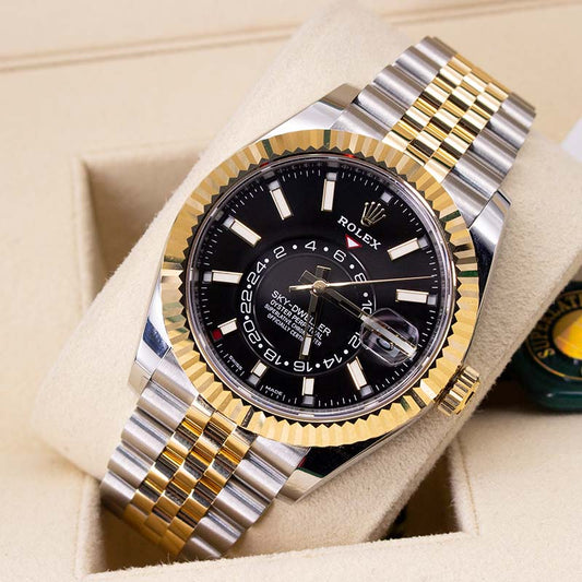 Rolex Skydweller Black 326933 Jubilee Bracelet Black Dial Yellow Gold 2021 Unworn Condition Fluted Bezel 42 Mm Mechanical Watch - product image from Impe...