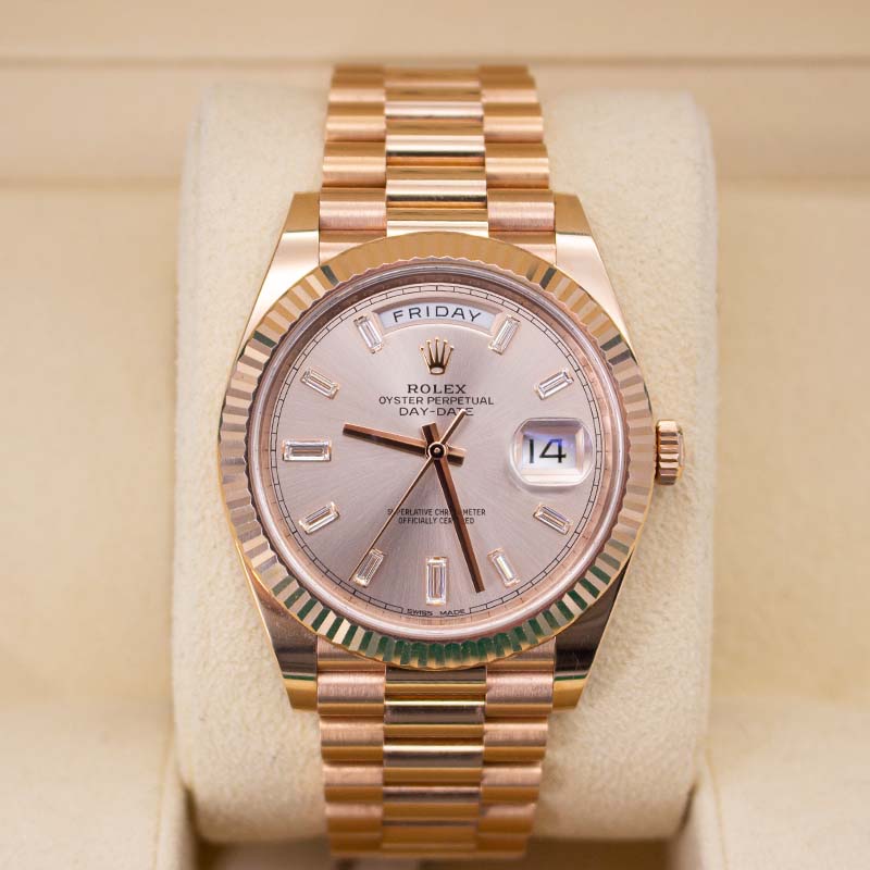 Rolex Daydate 40 228235 Oyster Bracelet Pink Dial Rose Gold 2018 Pristine Condition Fluted Bezel 40 Mm Mechanical Watch - product image from Imperial Tim...