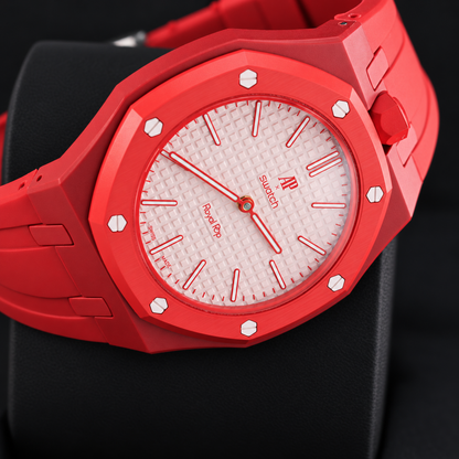 Swatch Royal Pop Otto Rosso SSX03R100N, close-up of Bioceramic case and dial