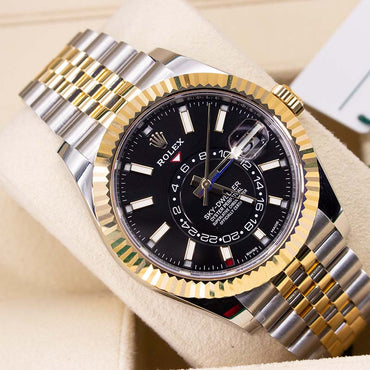 Rolex Skydweller Black 326933 Jubilee Bracelet Black Dial Yellow Gold 2021 Unworn Condition Fluted Bezel 42 Mm Mechanical Watch - product image from Impe...