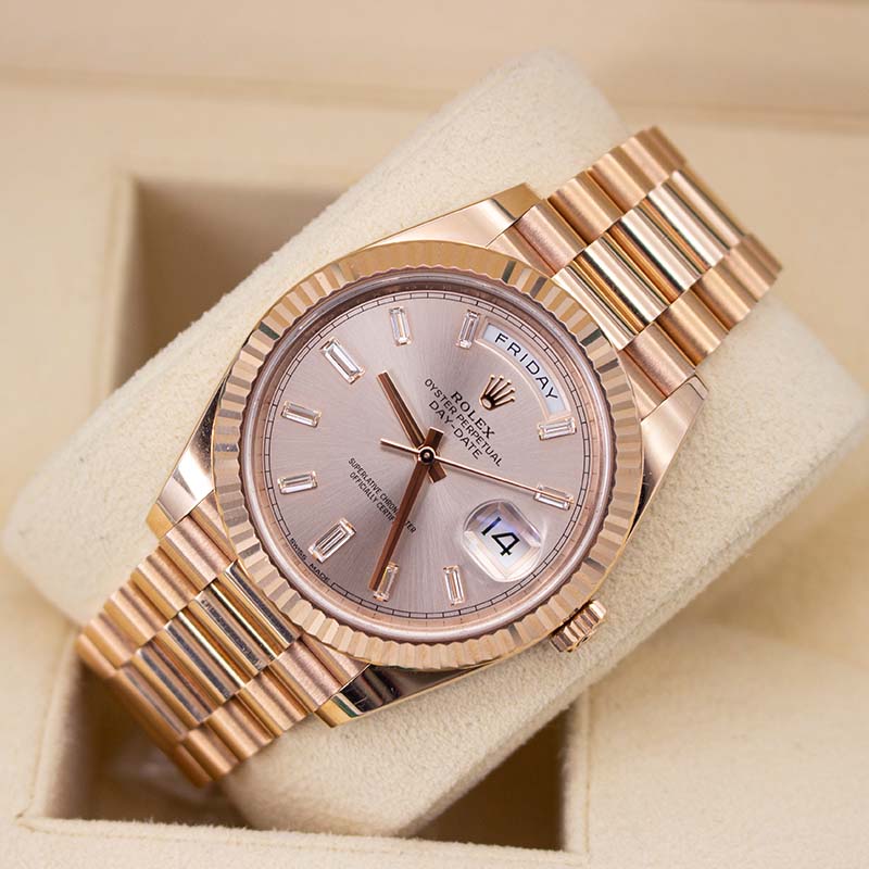 Rolex Daydate 40 228235 Oyster Bracelet Pink Dial Rose Gold 2018 Pristine Condition Fluted Bezel 40 Mm Mechanical Watch - product image from Imperial Tim...