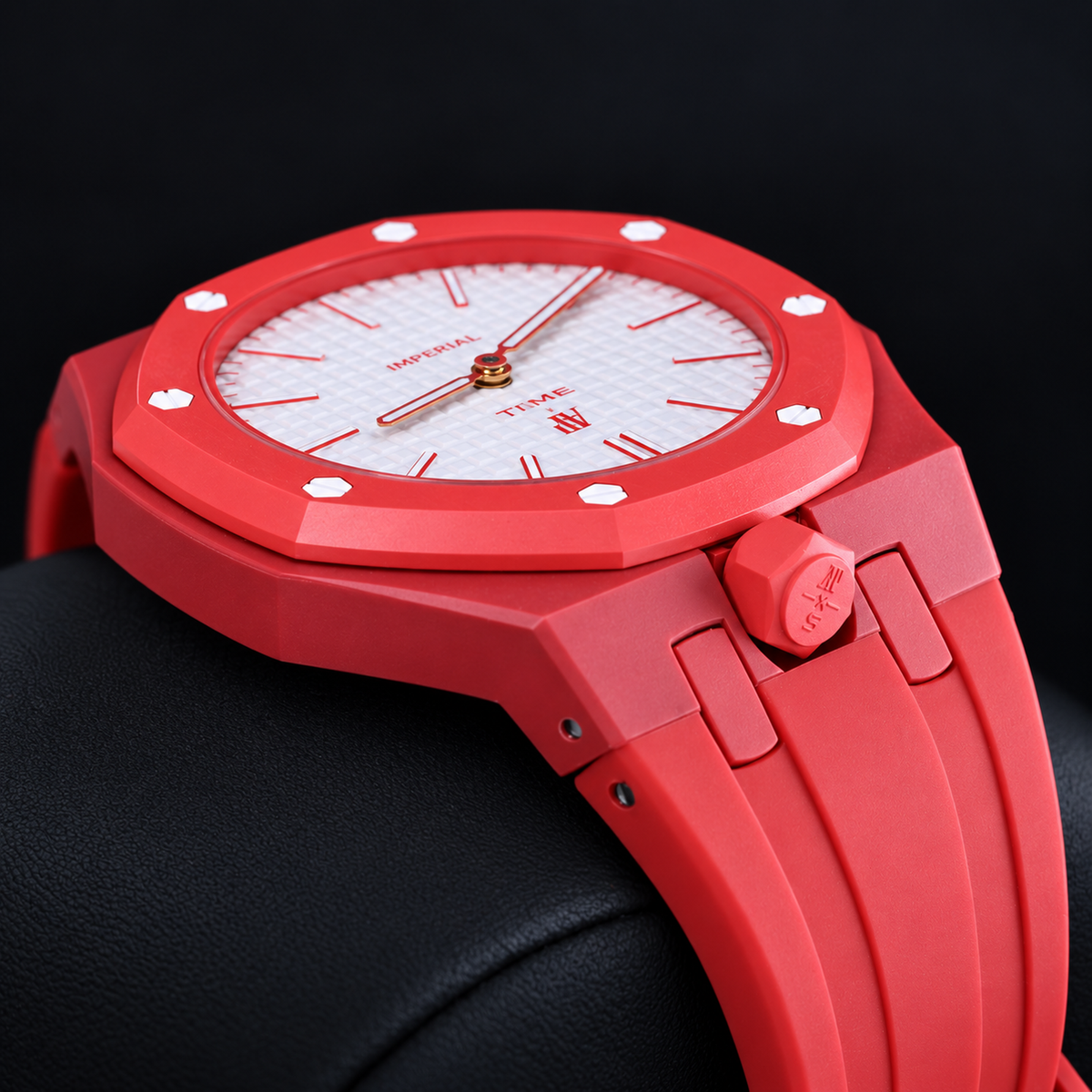 Swatch Royal Pop Otto Rosso SSX03R100N, close-up side view of winding crown