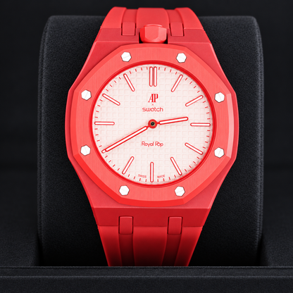 Royal Pop Otto Rosso SSX03R100N pink-red Bioceramic pocket watch, front view on dark background