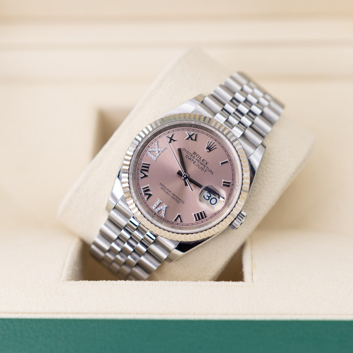 Rolex Datejust 36 126234 Pink Roman & Diamond Dial White Gold/Steel 2020