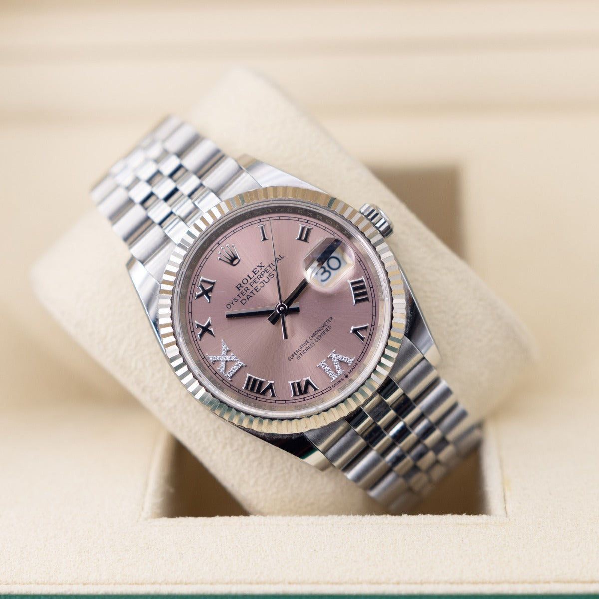Rolex Datejust 36 126234 Pink Roman & Diamond Dial White Gold/Steel 2020