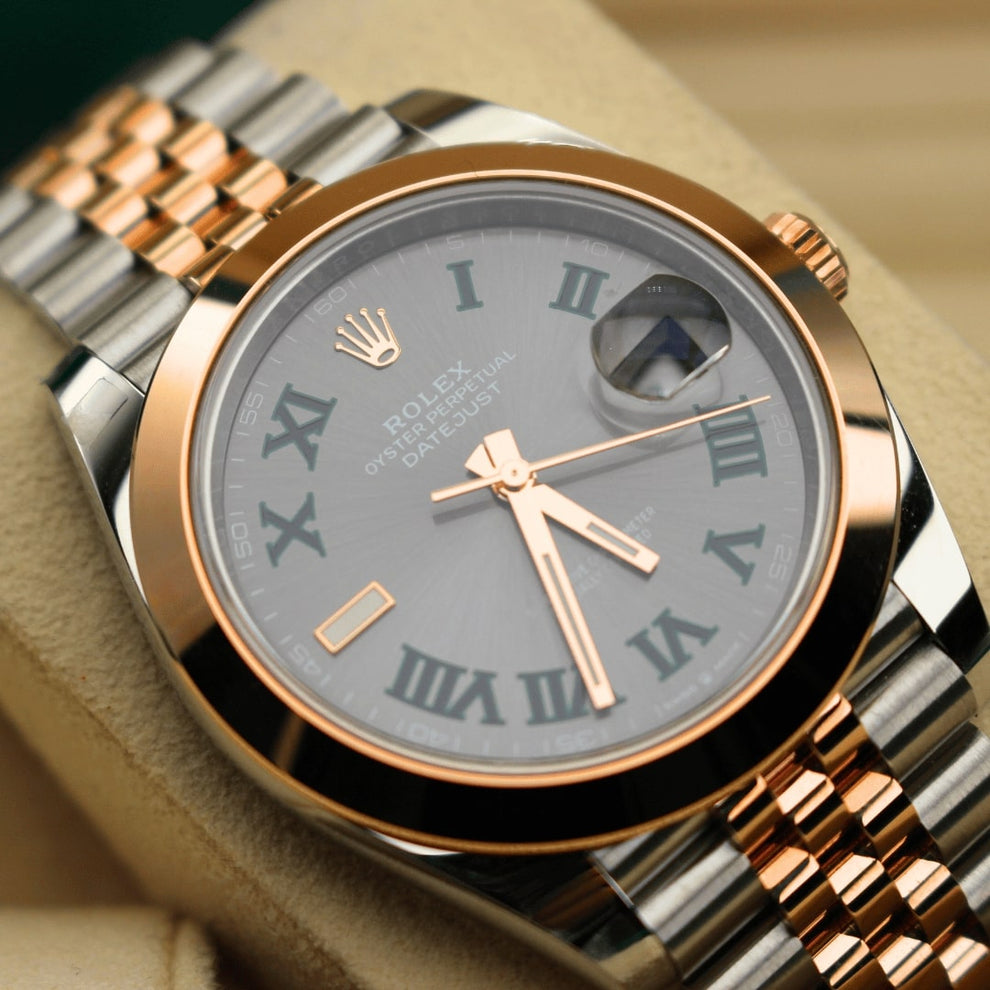 Rolex Datejust 41 126301 Wimbledon Oyster Bracelet Green Dial Rose Gold 2023 Unworn Condition Fluted Bezel 41 Mm Mechanical Watch - product image from Im...