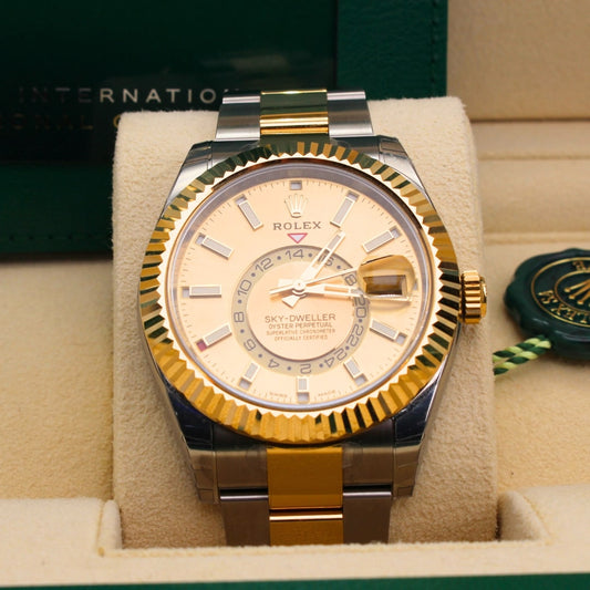 Rolex Sky-dweller Champagne 326933 Oyster Bracelet Champagne Dial Yellow Gold 2022 Unworn Condition 24-hour 42 Mm Mechanical - product image from I...