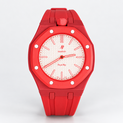 Swatch x Audemars Piguet Royal Pop Otto Rosso SSX03R100N pocket watch, front view on white background