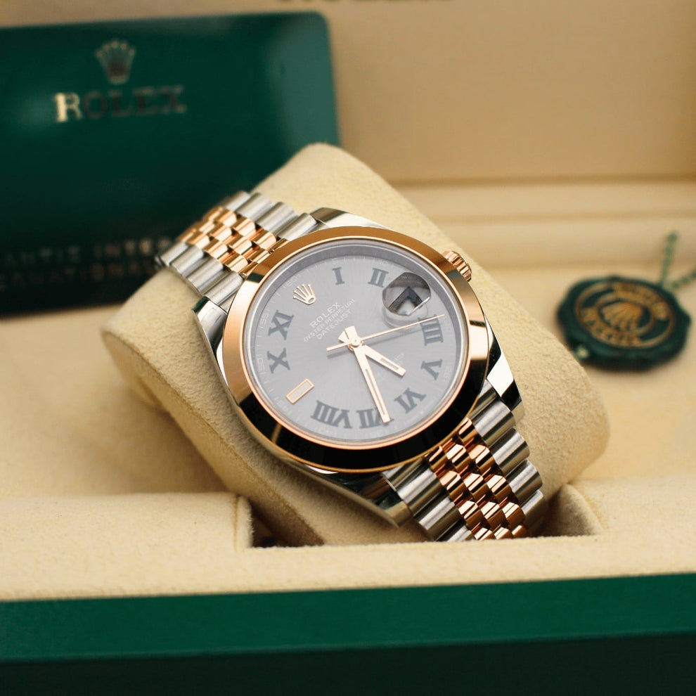 Rolex Datejust 41 126301 Wimbledon Oyster Bracelet Green Dial Rose Gold 2023 Unworn Condition Fluted Bezel 41 Mm Mechanical Watch - product image from Im...