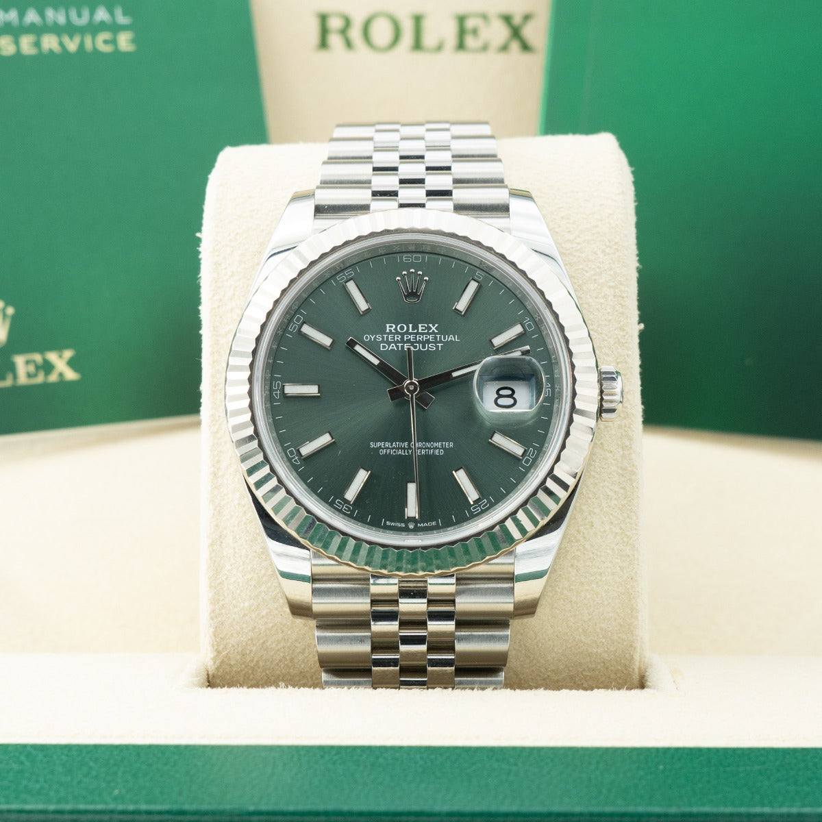 Rolex Datejust 41 126334 Jubilee Bracelet Green Dial Stainless Steel 2022 Unworn Condition Fluted Bezel 41 Mm Mechanical Watch - product image from Imper...