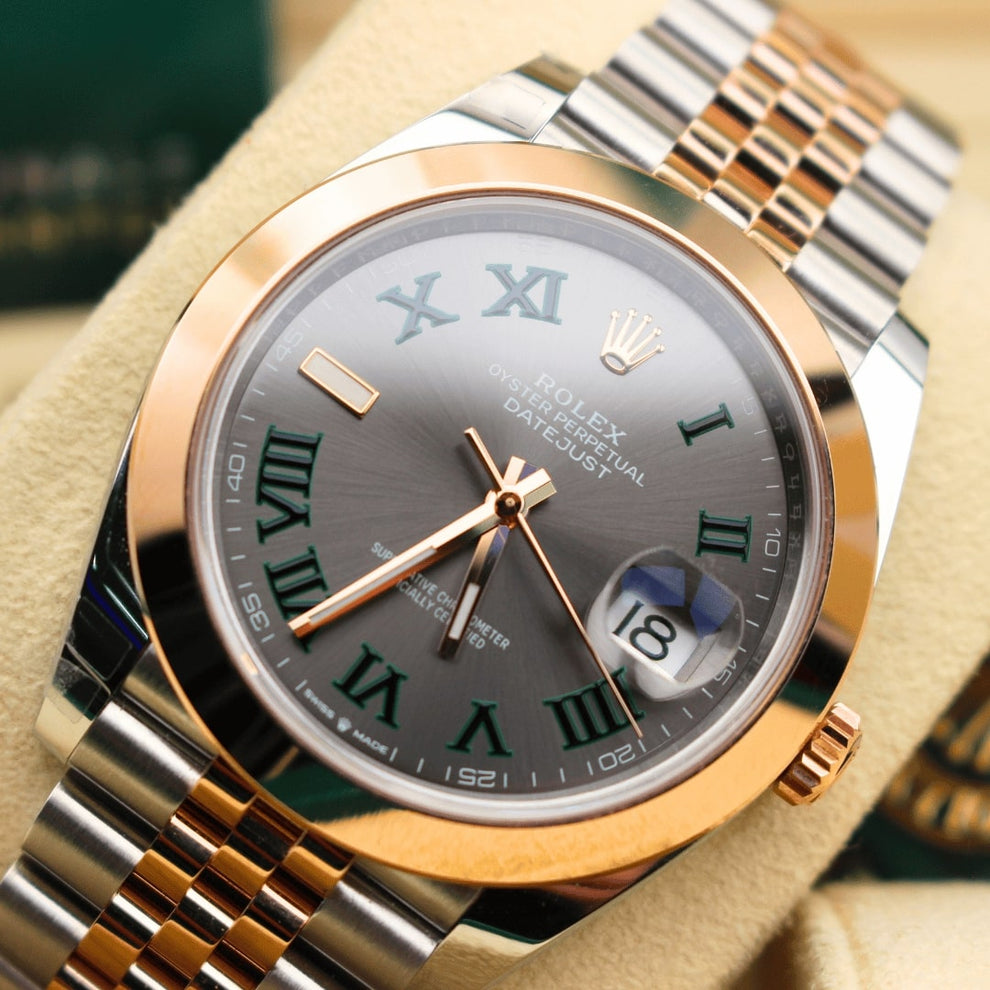 Rolex Datejust 41 126301 Wimbledon Oyster Bracelet Green Dial Rose Gold 2023 Unworn Condition Fluted Bezel 41 Mm Mechanical Watch - product image from Im...