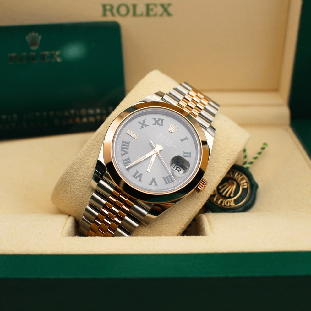 Rolex Datejust 41 126301 Wimbledon Oyster Bracelet Green Dial Rose Gold 2023 Unworn Condition Fluted Bezel 41 Mm Mechanical Watch - product image from Im...