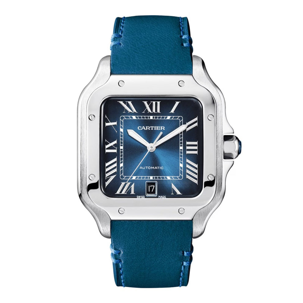 nan cartier de santos wssa0030 large blue dial interchangeable leather strap - product image from Imperial Time UK Ltd