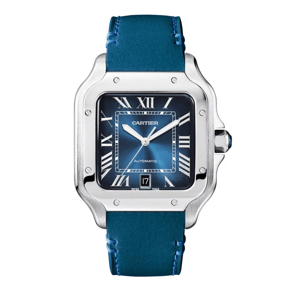 nan cartier de santos wssa0071 large blue dial interchangeable leather strap - product image from Imperial Time UK Ltd