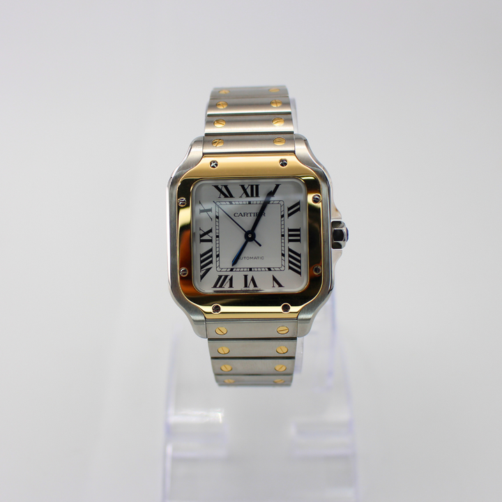 Santos De Cartier W2SA0016 Medium Interchangeable Leather Strap Luxury Swiss Watch Certified Pre-Owned Kensington London Boutique - product image f...