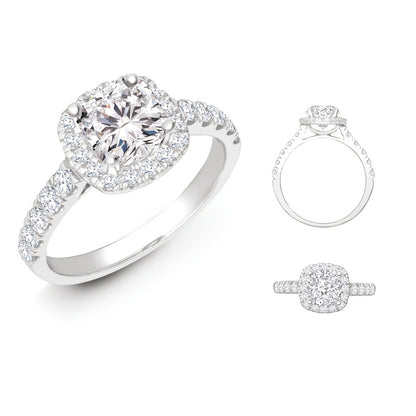 Lab 18ct White Gold 0.33ct Diamond Micro-set Cushion-shaped Halo and Shoulders Wed-fit Ring Mount + 0.25ct Di – Imperial Time