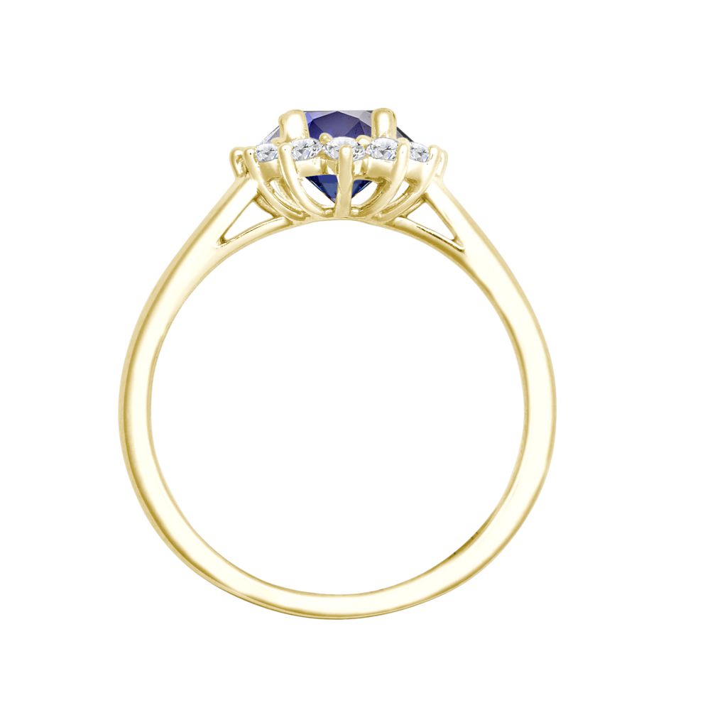 18 Karat Gelbgold 0,35 Karat Naturdiamant Krappenfassung Cluster Halo Oval Ring - fasst 7x5mm Aquamarin 0,75 Karat