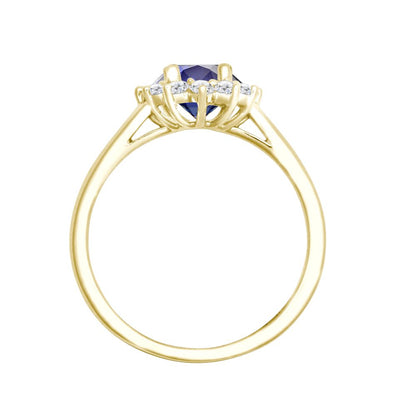 18 Karat Gelbgold 0,35 Karat Naturdiamant Krappenfassung Cluster Halo Oval Ring - fasst 7x5mm Aquamarin 0,75 Karat