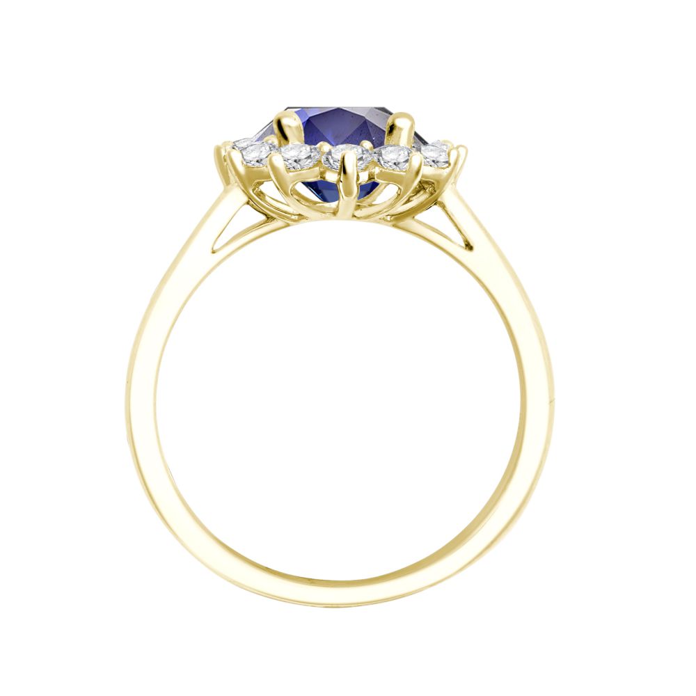 18 Karat Gelbgold 0,35 Karat Naturdiamant Krappenfassung Cluster Halo Oval Ring - fasst 7x5mm Aquamarin 0,75 Karat