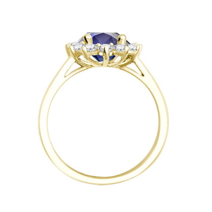 18 Karat Gelbgold 0,35 Karat Naturdiamant Krappenfassung Cluster Halo Oval Ring - fasst 7x5mm Aquamarin 0,75 Karat