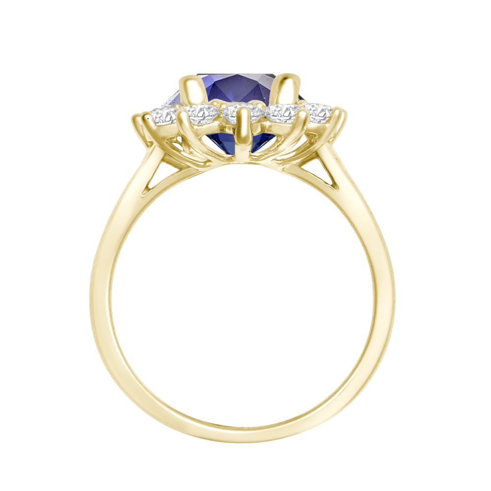 18 Karat Gelbgold 0,35 Karat Naturdiamant Krappenfassung Cluster Halo Oval Ring - fasst 7x5mm Aquamarin 0,75 Karat