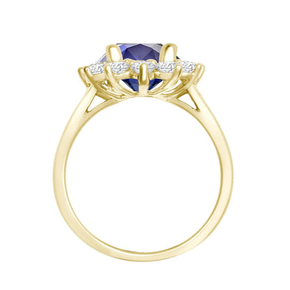 18 Karat Gelbgold 0,35 Karat Naturdiamant Krappenfassung Cluster Halo Oval Ring - fasst 7x5mm Aquamarin 0,75 Karat
