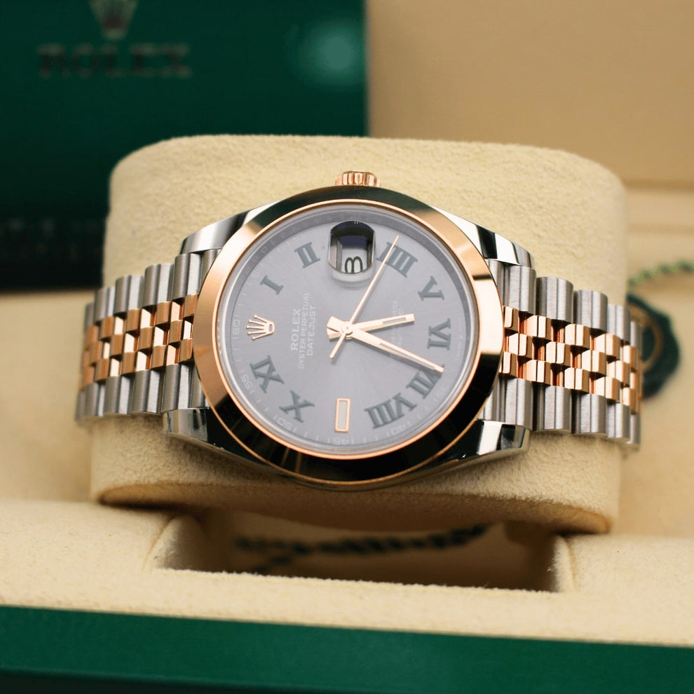 Rolex Datejust 41 126301 Wimbledon Oyster Bracelet Green Dial Rose Gold 2023 Unworn Condition Fluted Bezel 41 Mm Mechanical Watch - product image from Im...