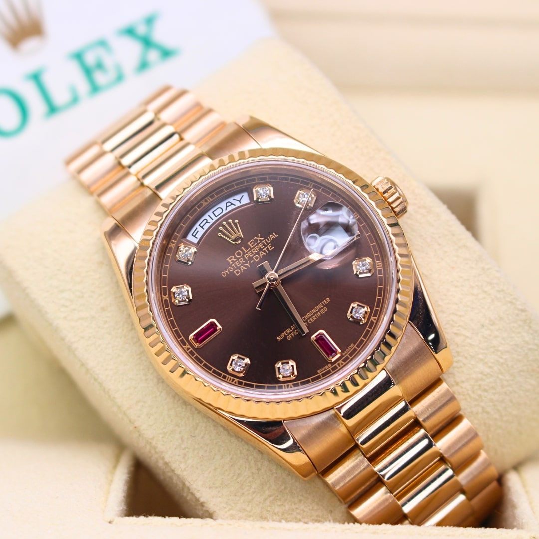 Rolex Day-Date 36 118235 Chocolate Diamond and Ruby Dial - 2002