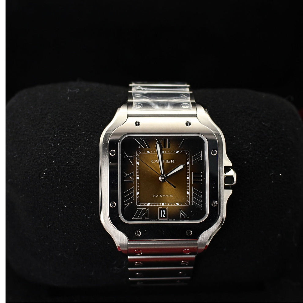 nan cartier santos wssa0065 large brown dial 2024 interchangeable leather strap - product image from Imperial Time UK Ltd