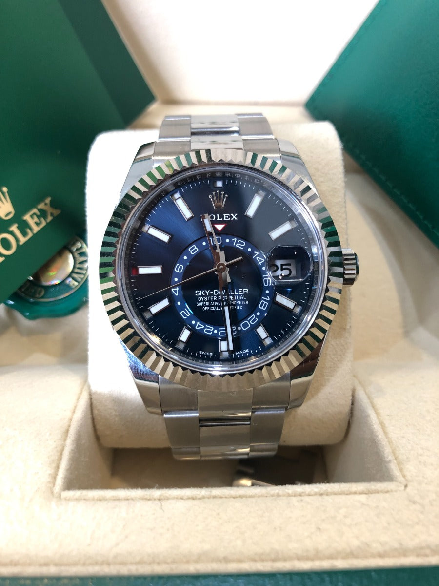 Rolex Sky-Dweller 326934 blue dial with Oyster bracelet and fluted bezel, 2019