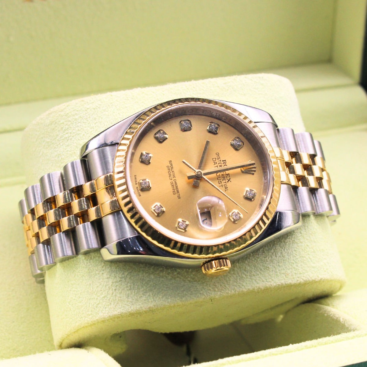 Rolex Datejust 36 116233 Jubilee Bracelet Champagne Dial Yellow Gold 2014 Pristine Condition Fluted Bezel 36mm Mechanical Watch - product image from Imp...