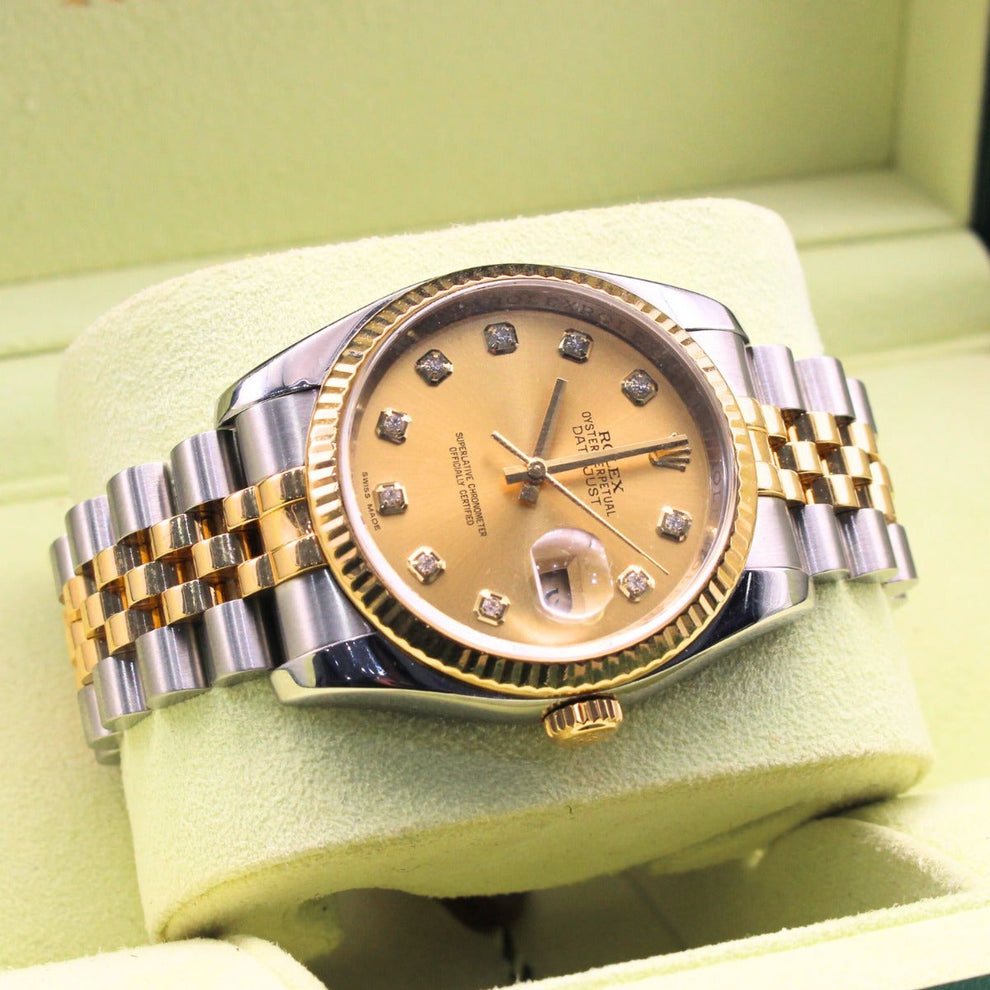 Rolex Datejust 36 116233 Jubilee Bracelet Champagne Dial Yellow Gold 2014 Pristine Condition Fluted Bezel 36mm Mechanical Watch - product image from Imp...