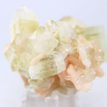 Fluorit auf rosa Stilbit, Gastein, Österreich, 368 – Natürliches Mineralienexemplar, feines Sammlerstück für Vitrinen, geologisches Interesse