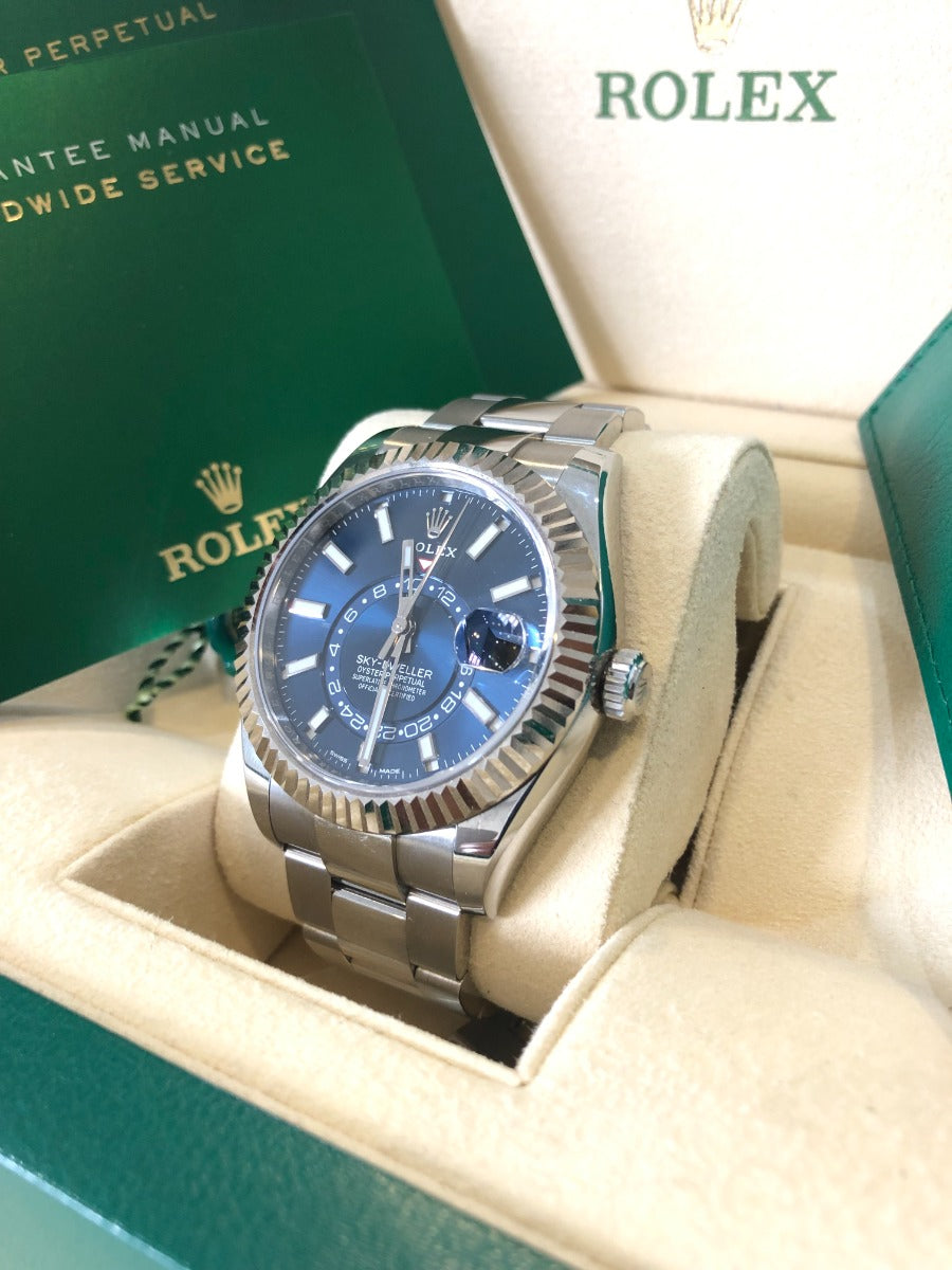 Rolex Sky-Dweller 326934 blue dial with Oyster bracelet and fluted bezel, 2019